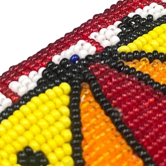 VTG Handmade Native American Beaded Belt Buckle Red Yellow Orange Pow Wow Boho - Picture 5 of 14